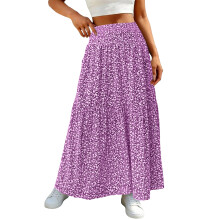 Women's Smocked High Waist Maxi Skirt Casual Long-Purple S