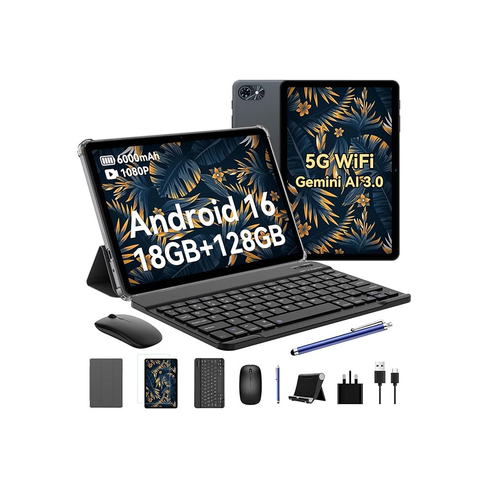 Android 16 Tablet (2026) 10 Inch With Keyboard And Stylus 18Gb Ram 128Gb Storage 2Tb Expandable Fhd 5G Wifi Bluetooth Gps 6000Mah 8901234567890