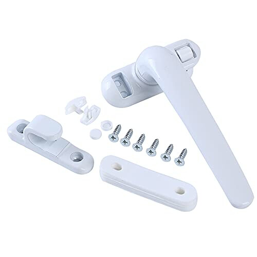 White LeftHanded UPVC Locking Window Handle with Key for Double Glazing, ChildSafe Push Button Release