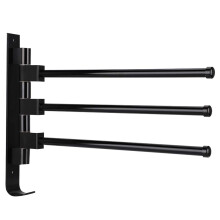Black Wall Mounted Towel Rack with Hooks, Durable Aluminum Bathroom Holder, Space Saving 3 Rod Design