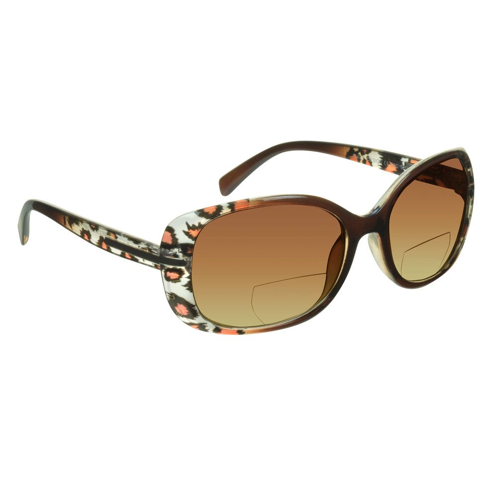 Brown Leopard Reading Glasses 2.25X Magnifier Bifocal Sunglasses With Clear Detail Viewing