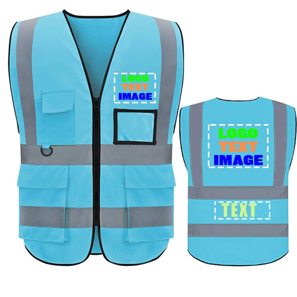 Visibility Safety Vest With Zipper And Pockets, Reflective Work Vest For Construction Workers Blue M 9073542998280