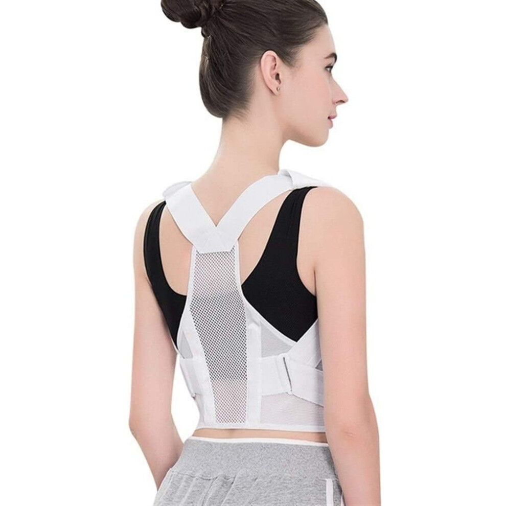 White Posture Corrector Adjustable Back Support Brace For Shoulder And Spine Alignment Xsmall