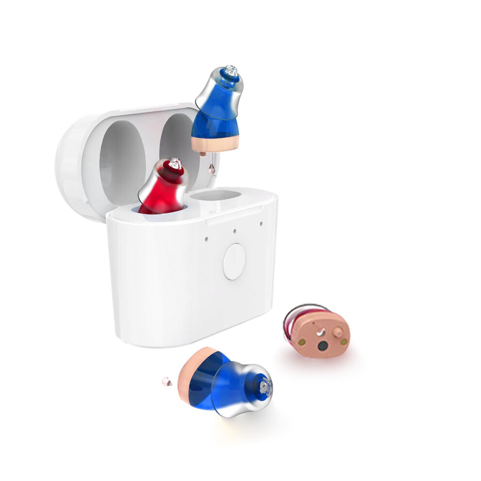 Blue/Red Rechargeable Hearing Aids For Seniors With Noise Cancelling And Digital Sound Processing ( And Red)
