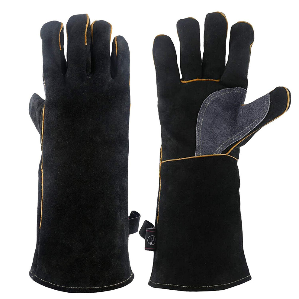 Heat Resistant Welding Gloves Leather With Stitching, Extreme Heat Protection For Bbq Grill And Oven 9351714478137