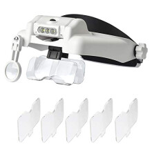 Adjustable Headband Magnifier with Triple LED Lights and Multiple Lenses for Watch and Jewelry