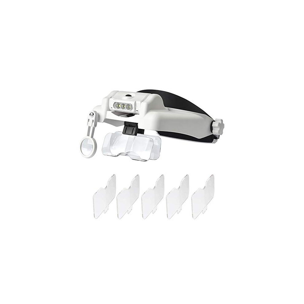 Adjustable Headband Magnifier with Triple LED Lights and Multiple Lenses for Watch and Jewelry