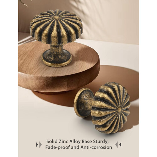 Antique Brass Cabinet Knobs 5 Pack, Vintage Drawer Pulls for Dresser with Solid Zinc Construction 2