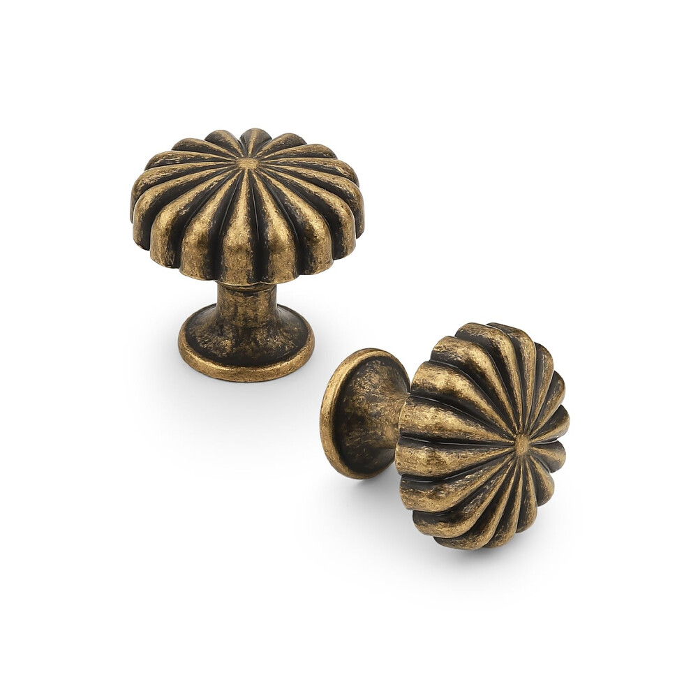 Antique Brass Cabinet Knobs 5 Pack, Vintage Drawer Pulls For Dresser With Solid Zinc Construction 9330225329237