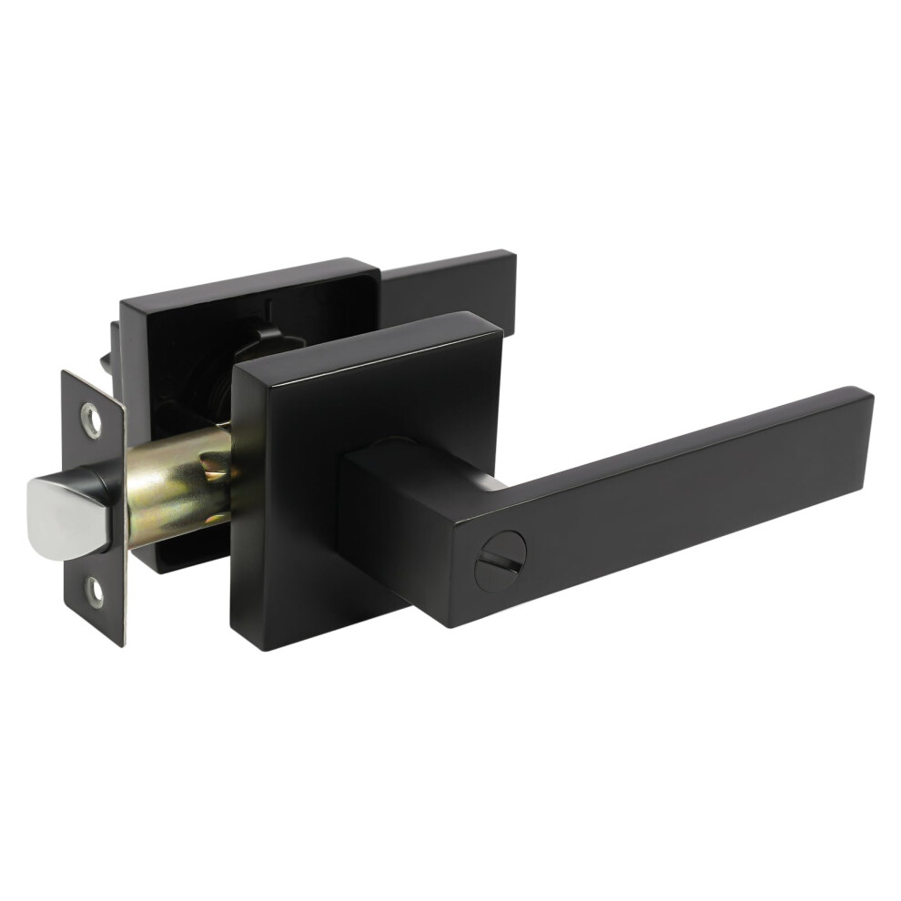 Black Privacy Door Handle Set With Keyless Lock, Reversible Lever For Bedroom Or Bathroom Doors 9351714478311