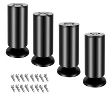 4 Pack Black Stainless Steel Adjustable Furniture Legs 12cm for Kitchen Cabinets Beds and Sofas with Floor Protection