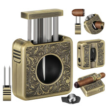 4 in 1 Stainless Steel V Cut Cigar Cutter with Punch and Nubber, Precision Guillotine Tool for 60 Ring Gauge Cigars