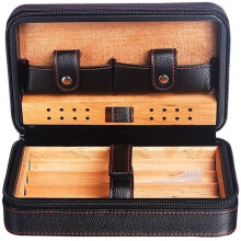 Travel Cigar Humidor for Men, Black Two Pocket Portable Cigar Case with Compact Carry Design