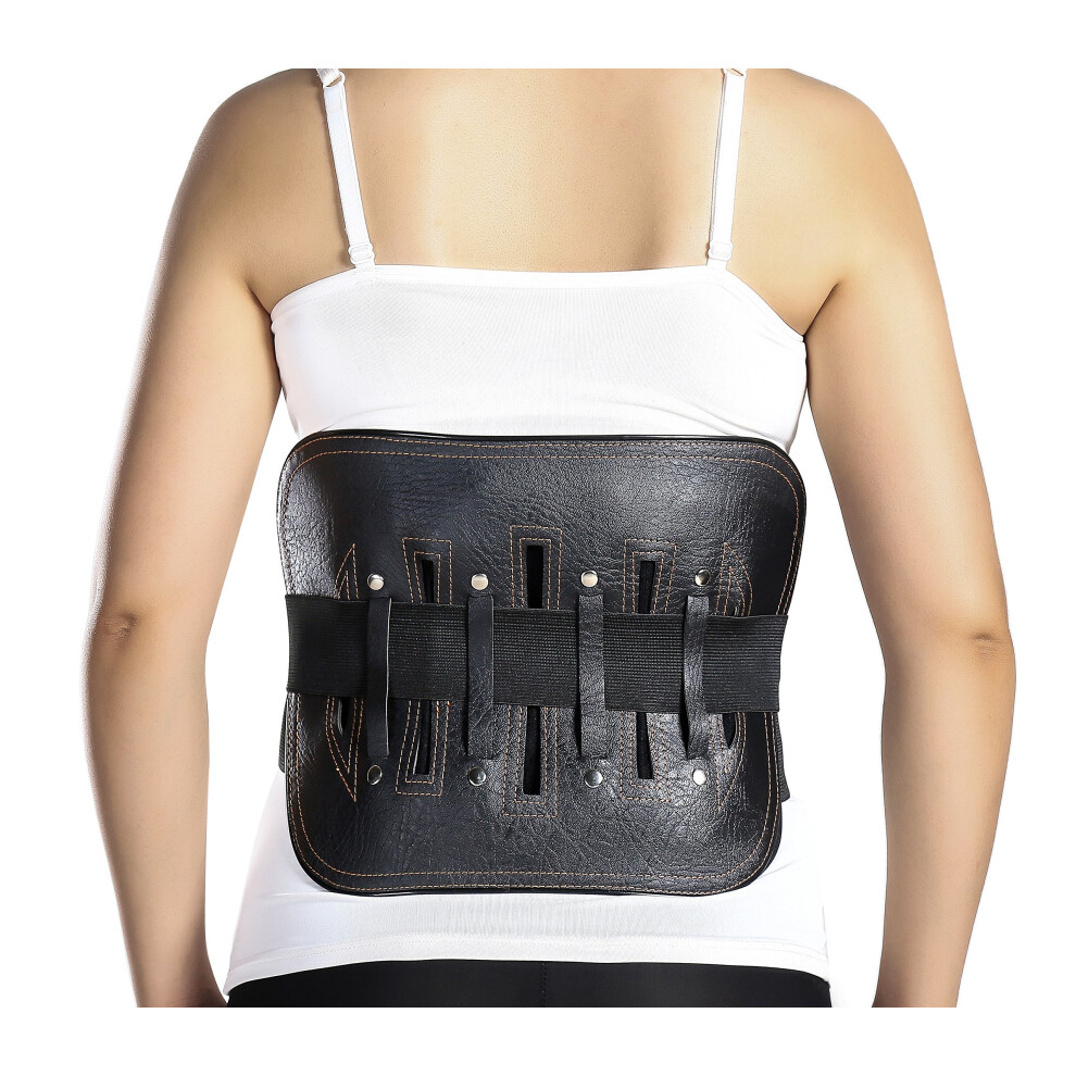 Black Lumbar Support Back Brace With Removable Pad, Adjustable Pu Belt For Pain Relief, S To Xxl