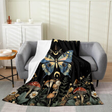 Boho Baby Fleece Blanket Light Blue Moth Butterfly Design Soft Warm Sherpa Throw 30x40