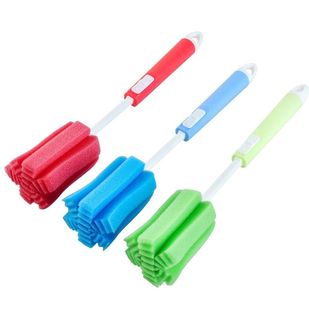 Sponge Bottle Cleaning Brush with Adjustable Long Handle, Soft Foam for Baby Bottles, Cups and Glassware