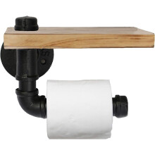 Industrial Pipe Toilet Paper Holder with Towel Rack Hooks, 3 in 1 Wall Mounted Retro Style Bathroom Storage