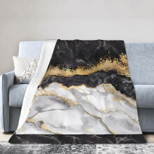 Flannel Blanket Black White Gold Marble Design Ultra Soft Throw for Sofa and Bedroom Multiple Sizes