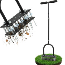 Lawn Aerator Manual Aerator Lawn Tool with 15 Spikes, Metal Grass Aerator