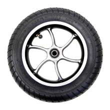 Wheelchair Front Wheel Replacement 10x2 Pneumatic Tire with Aluminum Hub, ShockAbsorbing, Black 1Pc