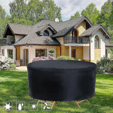 (280x110cm, black) Outdoor Garden Furniture Round Cover,Table Chair Waterproof Cover,Patio Rain Snow Dustproof Cover