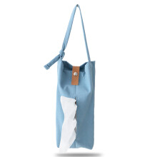 Blue Reusable Fabric Tissue Holder with Easy Hang Strap and Dustproof Cover for Travel, Car and Home