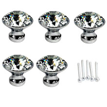 Clear Crystal Cabinet Knobs 30mm Set of 5, Diamond Glass Drawer Pulls with Elegant Design and Zinc Alloy Base