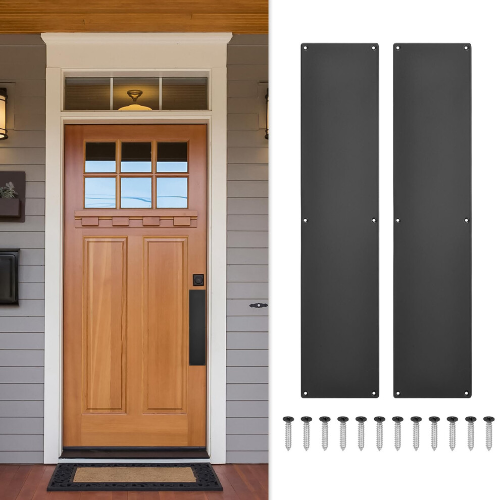 2 Pcs Black Aluminum Door Push Plate Set 3.3X15in Durable Scratchresistant Kick Plate For Interior Exterior Doors 9330225330288