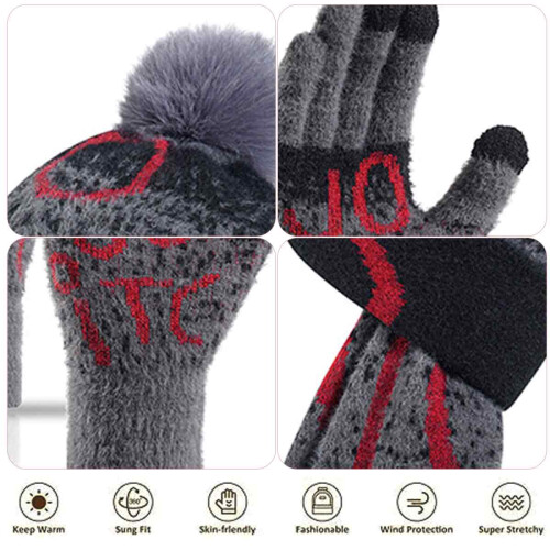 Set 3 in 1 composto da berretto invernale, sciarpa calda e guanti touchscreen per uomo e donna, ideale per uomo e donna. 2