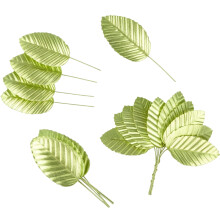 200X Handmade Fabric Leaves With Flexible Stems For-Light Green