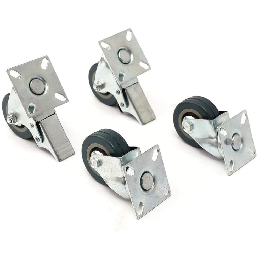 4Pcs Rubber Swivel Caster Wheels With Brake, Heavy Duty Universal Casters For Furniture, Smooth Quiet Rolling 9330225330615