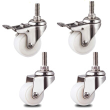 4pcs Heavy Duty Nylon Swivel Caster Wheels with Dual Brake Lock M10 Threaded Stem for Furniture