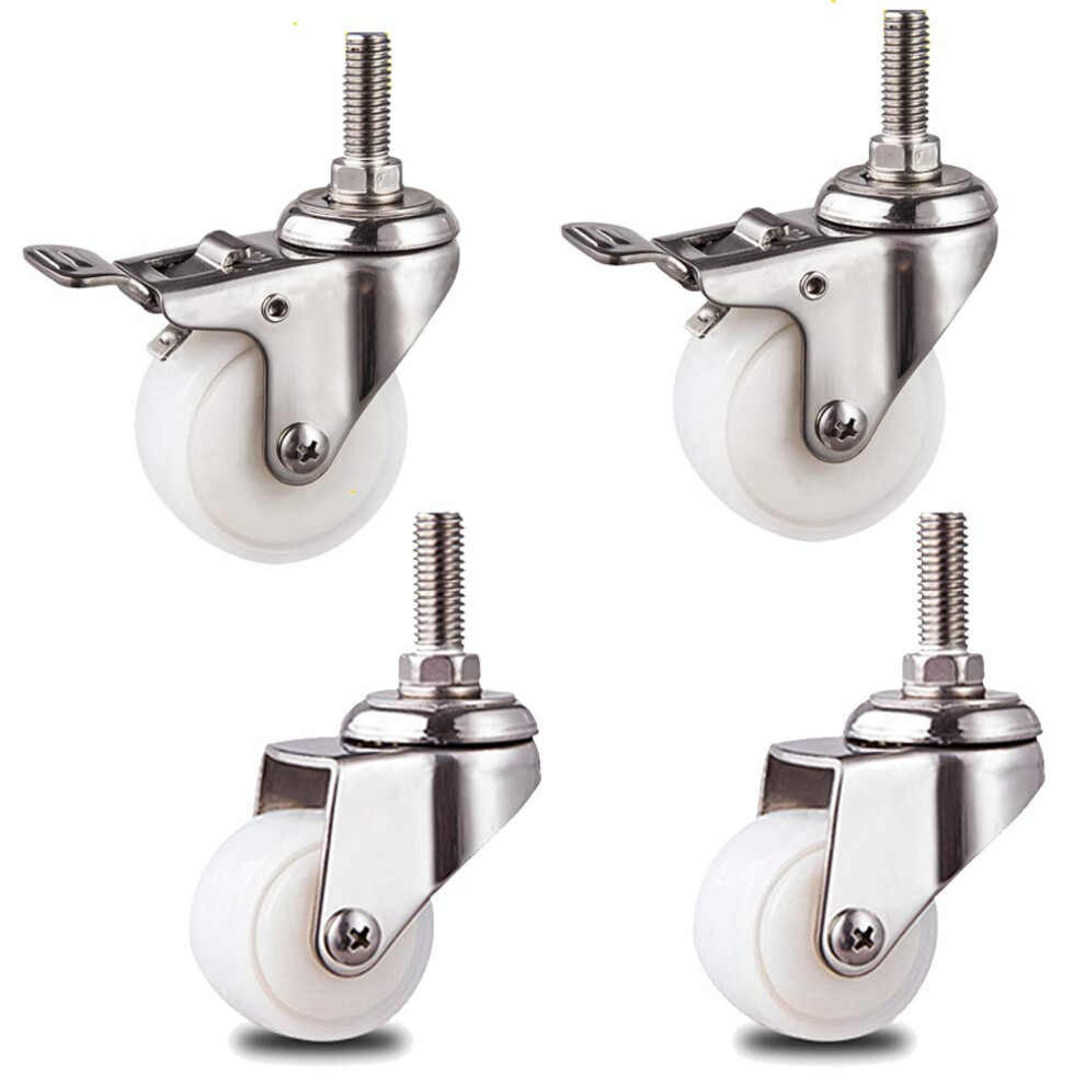 4Pcs Heavy Duty Nylon Swivel Caster Wheels With Dual Brake Lock M10 Threaded Stem For Furniture 9330225330844