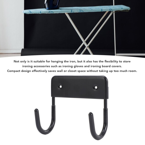 Ironing Board Holder Wall Mount Matte Black, Space Saving Metal Hook for Laundry Room Storage 2