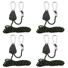 4PCS 4mm Heavy Duty Rope Ratchet Hangers with Pulley for Grow Lights and Tents, Adjustable Reflective Safety Rope