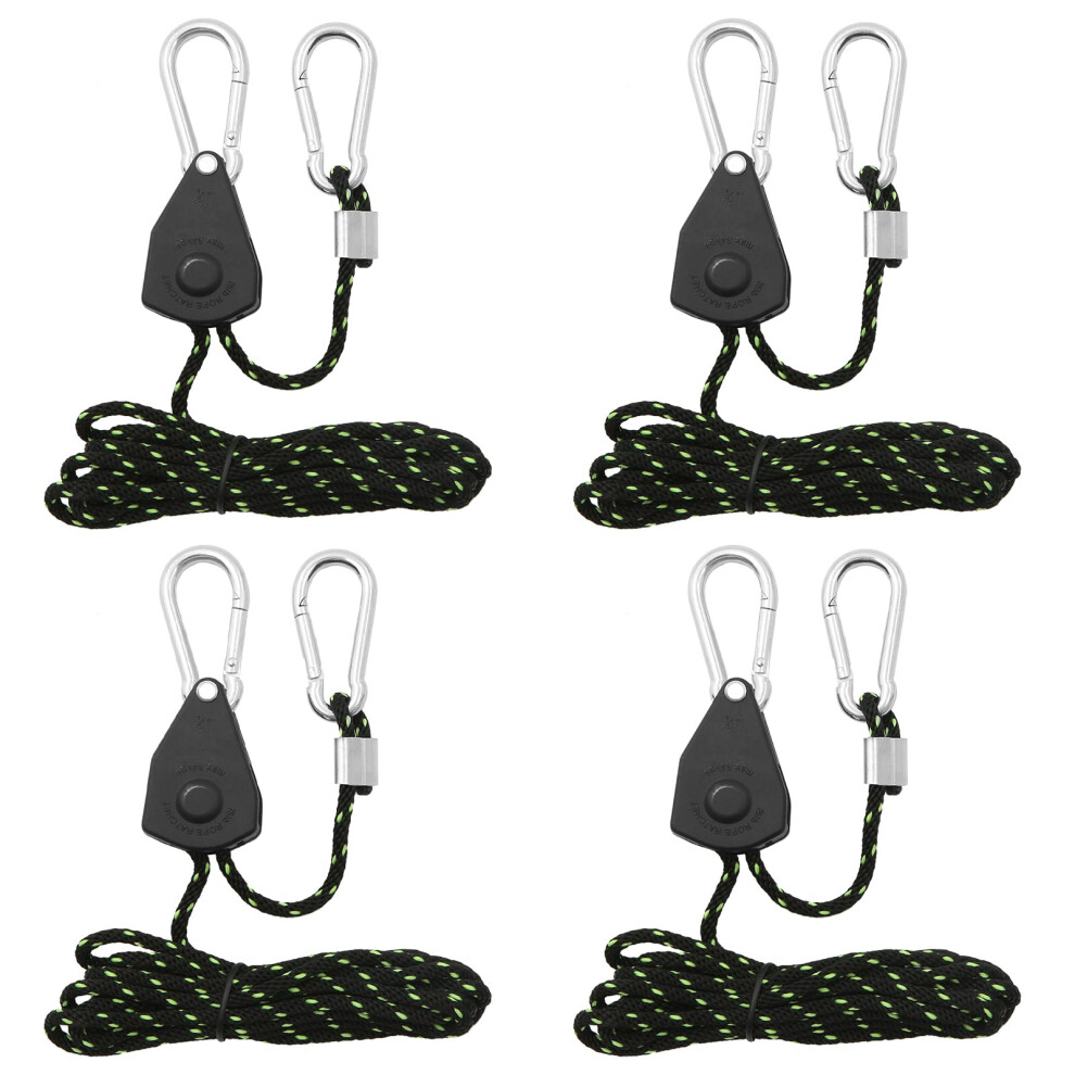 4Pcs 4Mm Heavy Duty Rope Ratchet Hangers With Pulley For Grow Lights And Tents, Adjustable Reflective Safety Rope 9771547856504