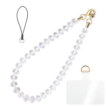 Phone Charm Clear Quartz Crystal Beaded Strap, Handmade Gemstone Wrist Lanyard, Anti‑Drop Secure Phone Chain