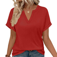 Womens Blouses Spring Tops Short Sleeve Shirts Casual -Red XL