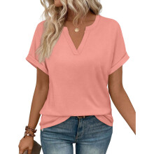 Womens Blouses Spring Tops Short Sleeve Shirts Casual-Pink XXL