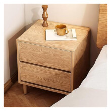 Solid Wood Nightstand with Dual Drawer Storage, Retro Oak Bedside Table for Bedroom and Living Room