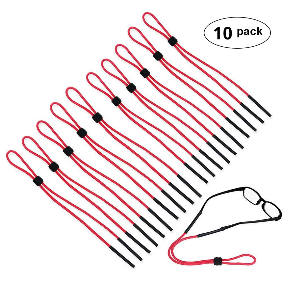 Red Pack Of 10 Eyeglass Retainer Strap With Secure Rubber Grip Adjustable Braided Cord For Sports (Red)