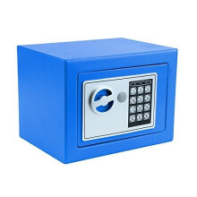 Digital Safe Box with Keypad Access and Hidden Override Lock, Solid Steel Wall Mount, Blue 8.9'x6.5'x6.5'