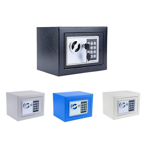 Digital Safe Box with Keypad Access and Hidden Override Lock, Solid Steel Wall Mount, Blue 8.9'x6.5'x6.5' 1