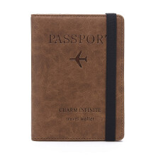RFID Blocking Passport Holder PU Leather Travel Wallet with Multi Card Slots and Secure Elastic Closure Coffee