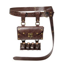 Medieval Faux Leather Belt Bag with 4 Cork Potion Bottles, Renaissance Cosplay Waist Pouch for Wizard Costume