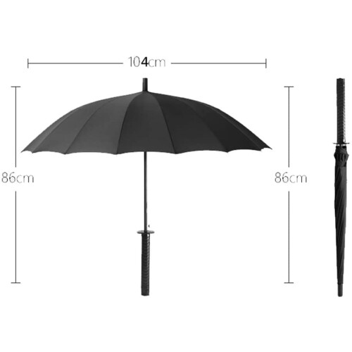 Windproof Travel Umbrella with Samurai Long Handle, 16Rib Automatic Compact Umbrella for Rain 1