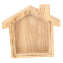 Clear Acrylic Piggy Bank House Shaped Coin Box with Wooden Base, Large Capacity Savings Storage