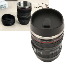 Camera Lens Mug, Black, Stainless Steel, 7.8oz