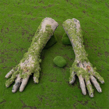2Pcs Halloween Severed Hand Set, Realistic Fake Human Hand Prop with Green Moss for Haunted House Decor