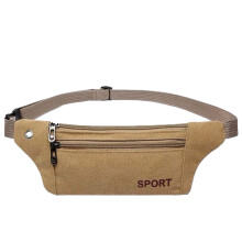 Khaki Canvas Waist Bag with Dual Zipper Pockets Adjustable Strap Unisex Crossbody Pack for Travel